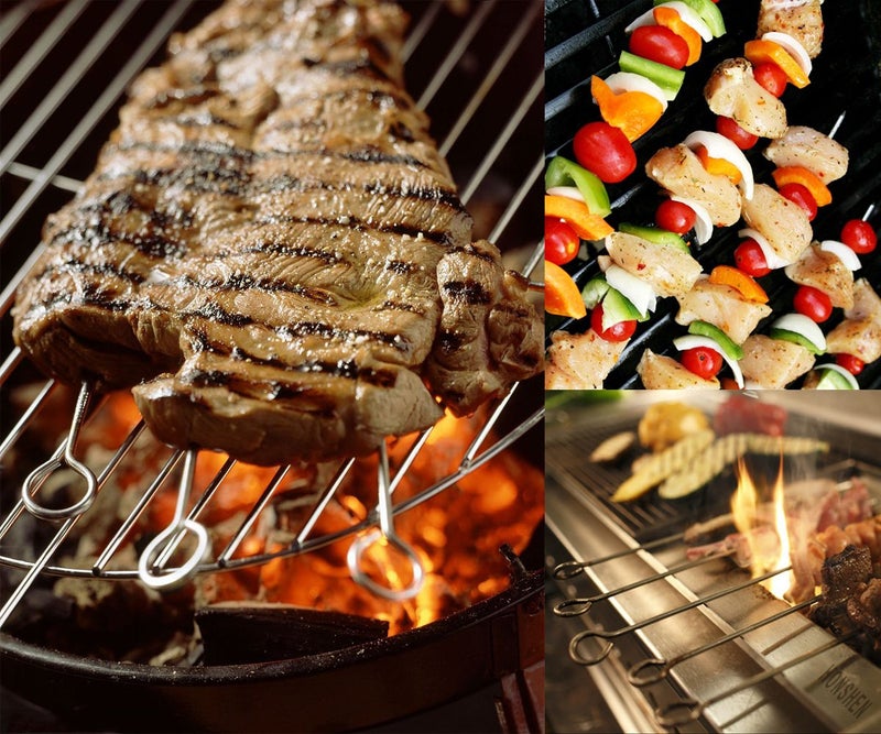 HONSHEN 10 Inch Metal Barbecue Skewers, Stainless Steel BBQ Skewers, Shish Kebab Kabob Skewers 12 Pcs - Image 2